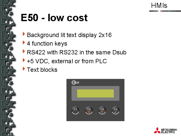 HMIs E 50 - low cost 4 Background lit text display 2 x 16