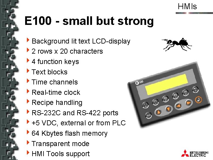 HMIs E 100 - small but strong 4 Background lit text LCD-display 42 rows