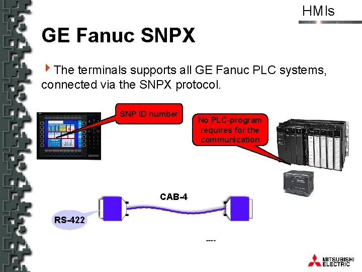 HMIs GE Fanuc SNPX 4 The terminals supports all GE Fanuc PLC systems, connected