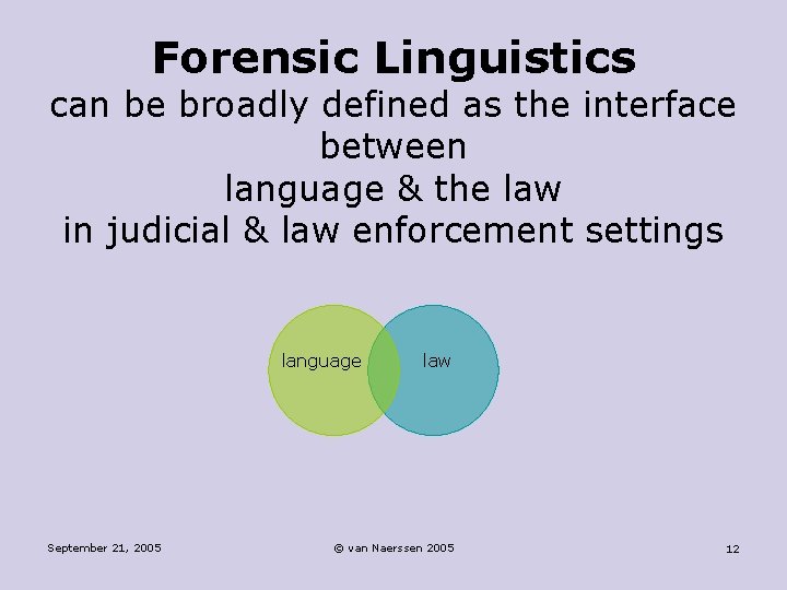 Forensic Linguistics can be broadly defined as the interface between language & the law