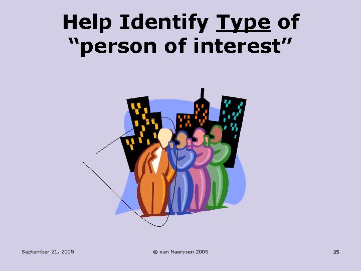Help Identify Type of “person of interest” September 21, 2005 © van Naerssen 2005