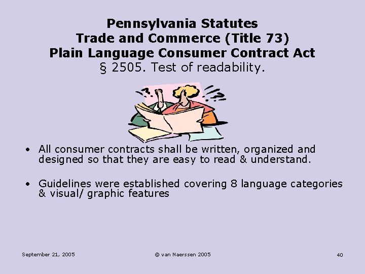 Pennsylvania Statutes Trade and Commerce (Title 73) Plain Language Consumer Contract Act § 2505.