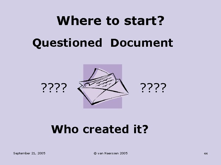 Where to start? Questioned Document ? ? ? ? Who created it? September 21,