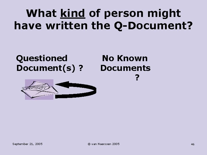 What kind of person might have written the Q-Document? Questioned Document(s) ? September 21,