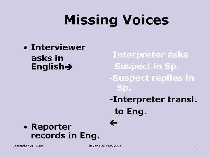 Missing Voices • Interviewer asks in English • Reporter records in Eng. September 21,