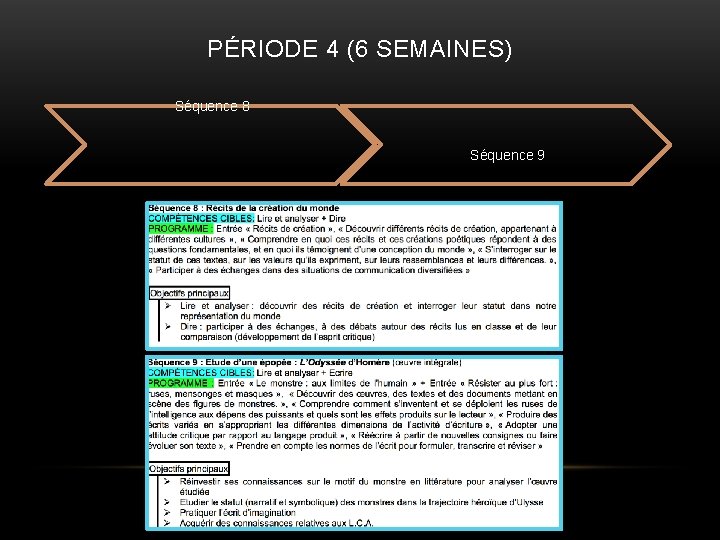 PÉRIODE 4 (6 SEMAINES) Séquence 8 Séquence 9 