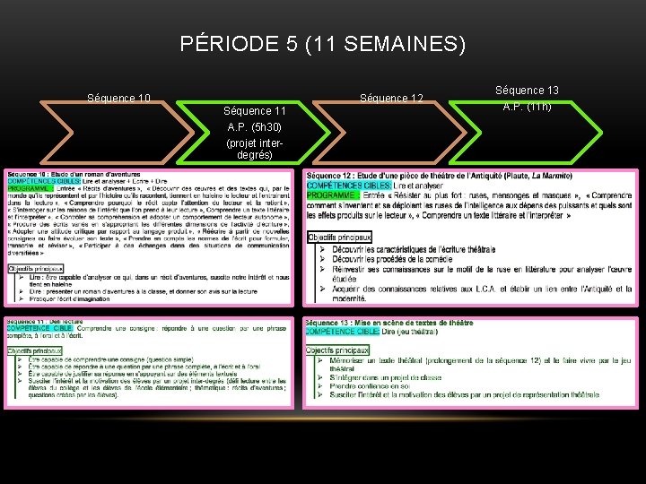 PÉRIODE 5 (11 SEMAINES) Séquence 10 Séquence 11 A. P. (5 h 30) (projet