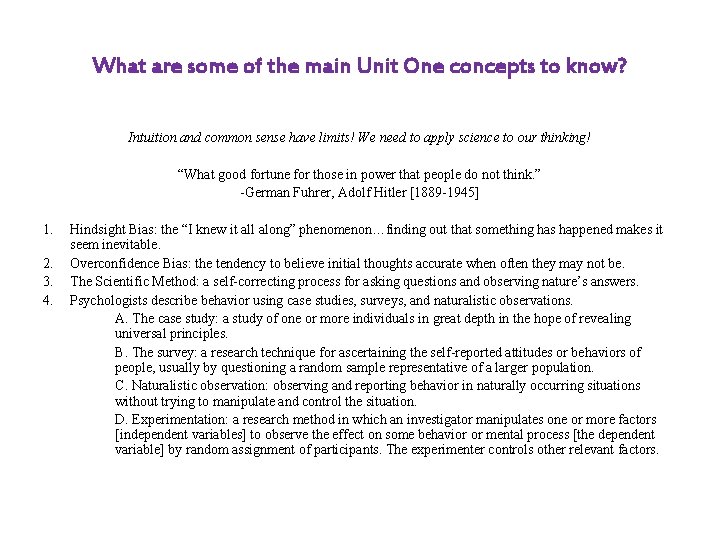What are some of the main Unit One concepts to know? Intuition and common