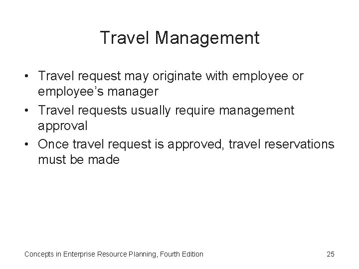 Travel Management • Travel request may originate with employee or employee’s manager • Travel