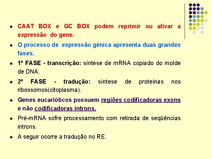 l CAAT BOX e GC BOX podem reprimir ou ativar a expressão do gene.