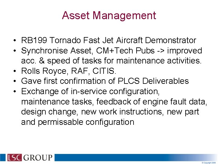 Asset Management • RB 199 Tornado Fast Jet Aircraft Demonstrator • Synchronise Asset, CM+Tech