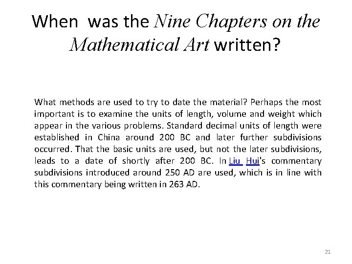 When was the Nine Chapters on the Mathematical Art written? What methods are used