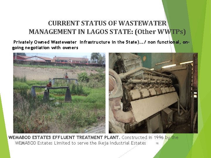 CURRENT STATUS OF WASTEWATER MANAGEMENT IN LAGOS STATE: (Other WWTPs) Privately Owned Wastewater Infrastructure