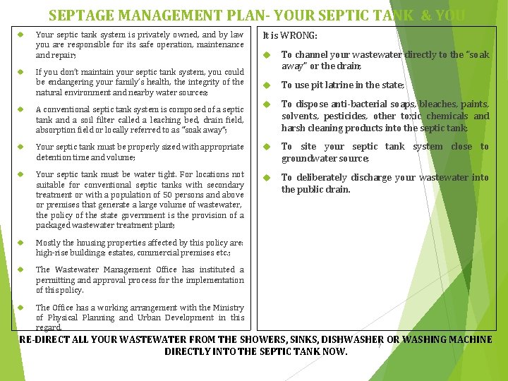 SEPTAGE MANAGEMENT PLAN- YOUR SEPTIC TANK & YOU Your septic tank system is privately