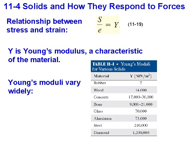 11 -4 Solids and How They Respond to Forces Relationship between stress and strain: