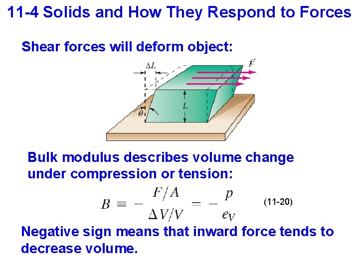 11 -4 Solids and How They Respond to Forces Shear forces will deform object: