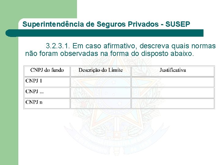 Superintendência de Seguros Privados - SUSEP 3. 2. 3. 1. Em caso afirmativo, descreva