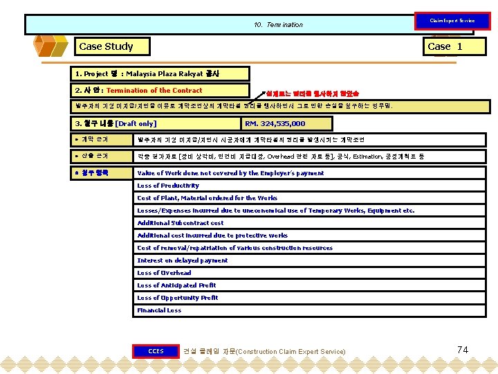 10. Termination Case Study Claim Expert Service Case 1 1. Project 명 : Malaysia