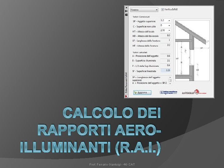 CALCOLO DEI RAPPORTI AEROILLUMINANTI (R. A. I. ) Prof. Ferrario Gianluigi - 4 G