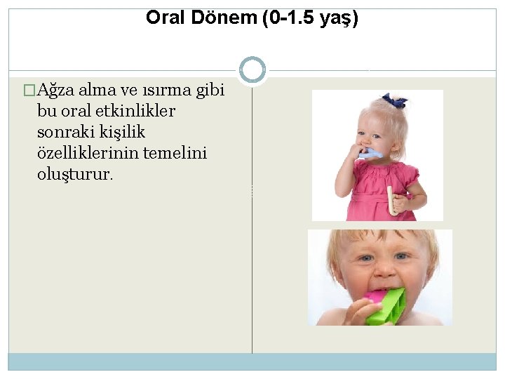 Oral Dönem (0 -1. 5 yaş) �Ağza alma ve ısırma gibi bu oral etkinlikler