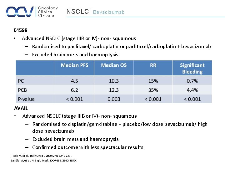 NSCLC| Bevacizumab E 4599 • Advanced NSCLC (stage IIIB or IV)- non- squamous –
