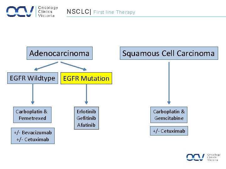 NSCLC| First line Therapy Adenocarcinoma EGFR Wildtype EGFR Mutation Carboplatin & Pemetrexed Erlotinib Gefitinib