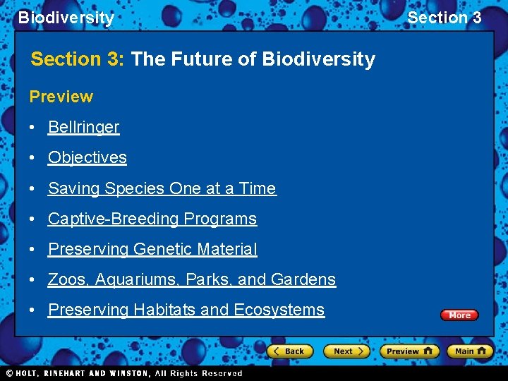 Biodiversity Section 3: The Future of Biodiversity Preview • Bellringer • Objectives • Saving