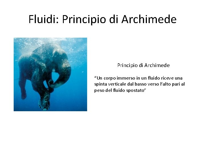 Fluidi: Principio di Archimede “Un corpo immerso in un fluido riceve una spinta verticale