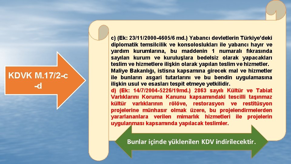 KDVK M. 17/2 -c -d c) (Ek: 23/11/2000 -4605/6 md. ) Yabancı devletlerin Türkiye’deki