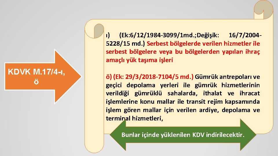 ı) (Ek: 6/12/1984 -3099/1 md. ; Değişik: 16/7/20045228/15 md. ) Serbest bölgelerde verilen hizmetler