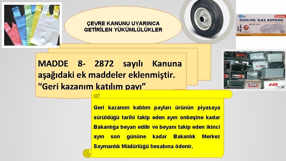 ÇEVRE KANUNU UYARINCA GETİRİLEN YÜKÜMLÜLÜKLER MADDE 8 - 2872 sayılı Kanuna aşağıdaki ek maddeler