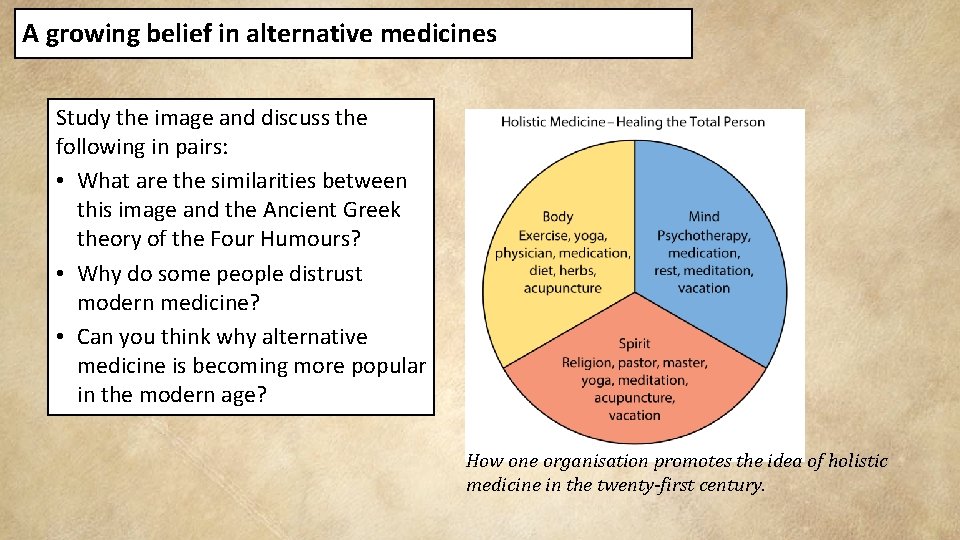 A growing belief in alternative medicines Study the image and discuss the following in