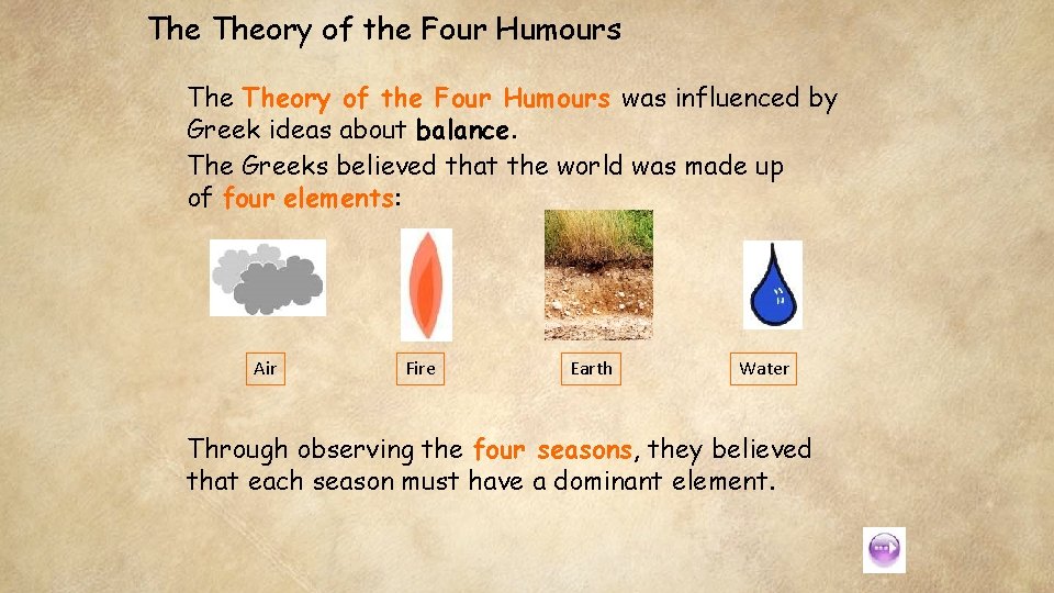 The Theory of the Four Humours was influenced by Greek ideas about balance. The