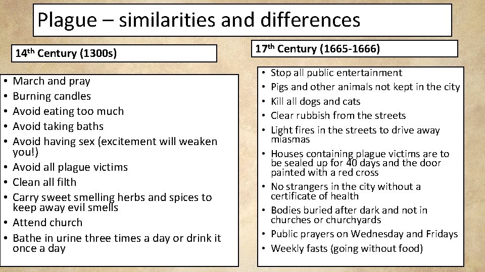 Plague – similarities and differences 14 th • • • Century (1300 s) March