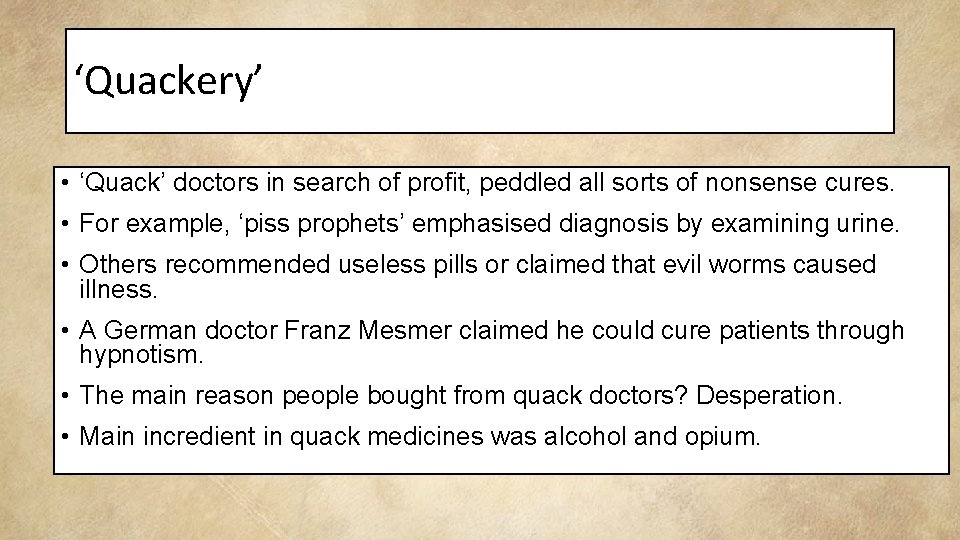 ‘Quackery’ • ‘Quack’ doctors in search of profit, peddled all sorts of nonsense cures.