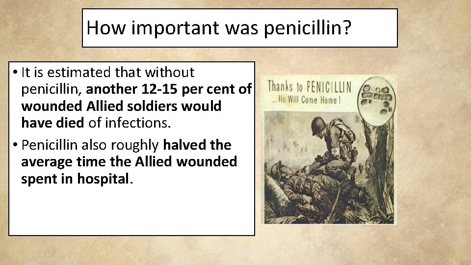 How important was penicillin? • It is estimated that without penicillin, another 12 -15