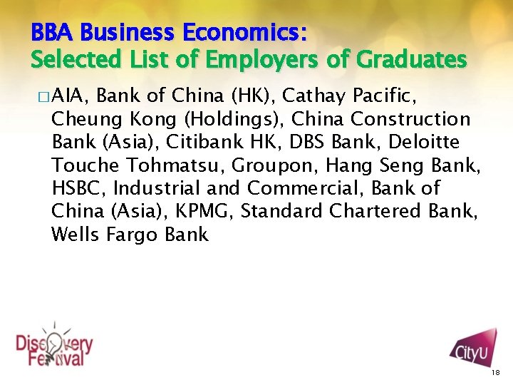 BBA Business Economics: Selected List of Employers of Graduates � AIA, Bank of China