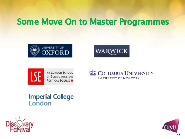 Some Move On to Master Programmes 43 