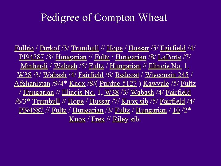 Pedigree of Compton Wheat Fulhio / Purkof /3/ Trumbull // Hope / Hussar /5/