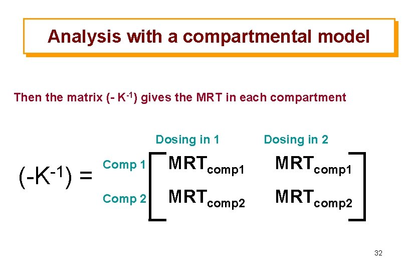 Analysis with a compartmental model Then the matrix (- K-1) gives the MRT in