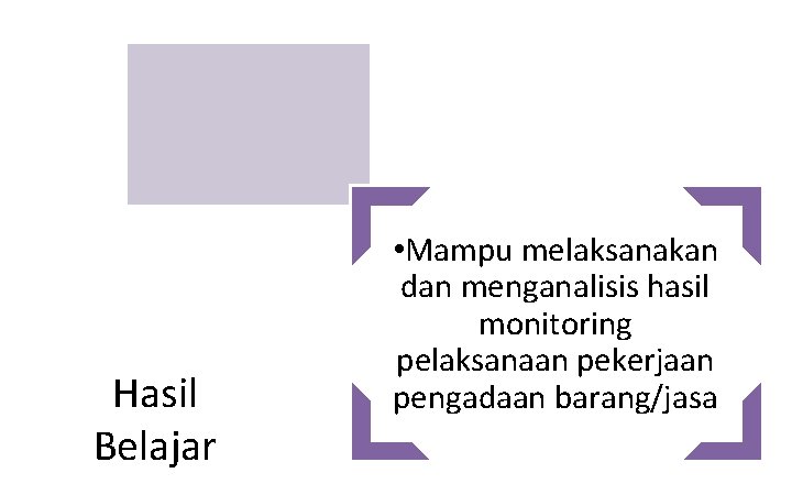 Hasil Belajar • Mampu melaksanakan dan menganalisis hasil monitoring pelaksanaan pekerjaan pengadaan barang/jasa 