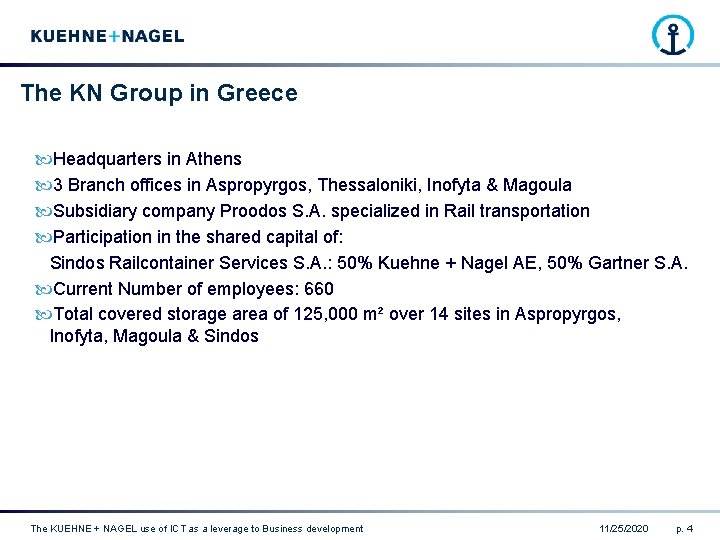 The KN Group in Greece Headquarters in Athens 3 Branch offices in Aspropyrgos, Thessaloniki,