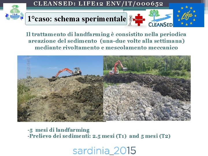 CLEANSED: LIFE 12 ENV/IT/000652 1°caso: schema sperimentale Il trattamento di landfarming è consistito nella