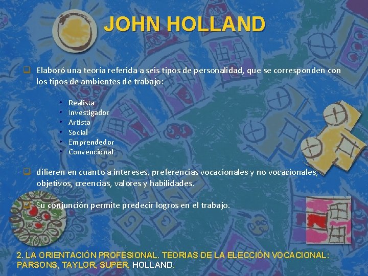 JOHN HOLLAND q Elaboró una teoría referida a seis tipos de personalidad, que se JOHN HOLLAND q Elaboró una teoría referida a seis tipos de personalidad, que se