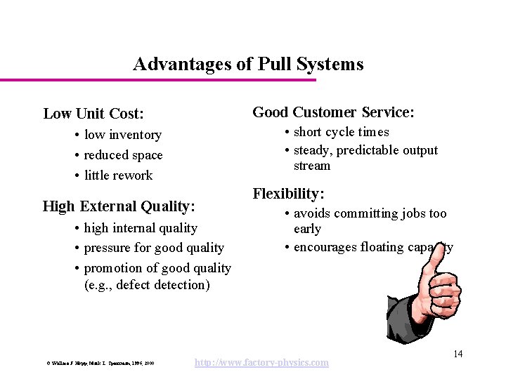 Advantages of Pull Systems Good Customer Service: Low Unit Cost: • short cycle times