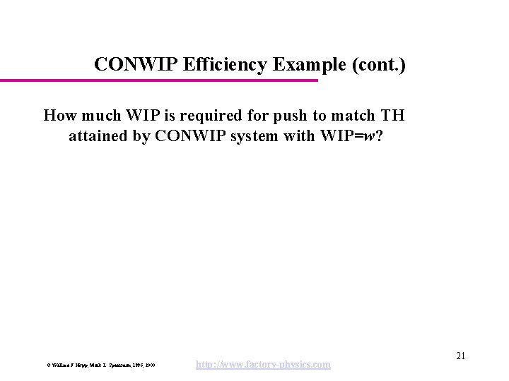 CONWIP Efficiency Example (cont. ) How much WIP is required for push to match