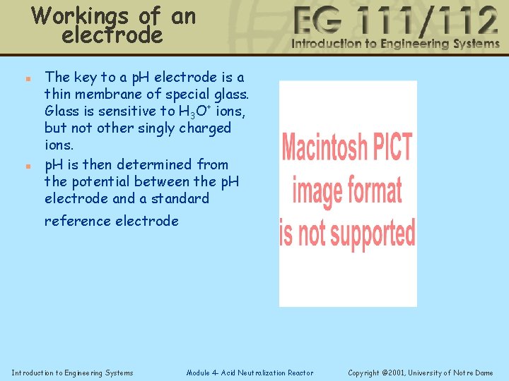 Workings of an electrode n n The key to a p. H electrode is