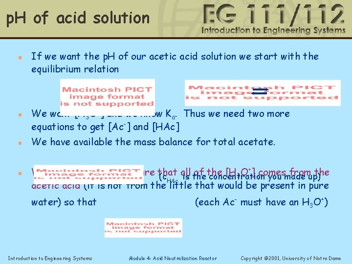 p. H of acid solution n n If we want the p. H of