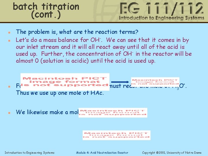 batch titration (cont. ) n n The problem is, what are the reaction terms?