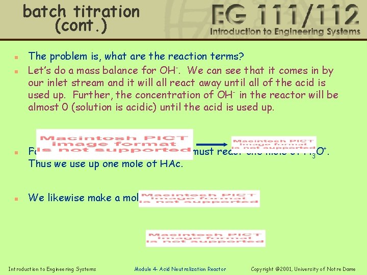 batch titration (cont. ) n n The problem is, what are the reaction terms?